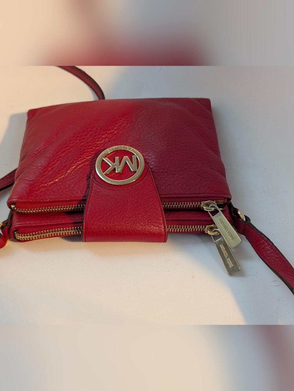 Michael Kors Crossbody Bag Soft Leather Gold Hardware Red - Picture 5 of 12